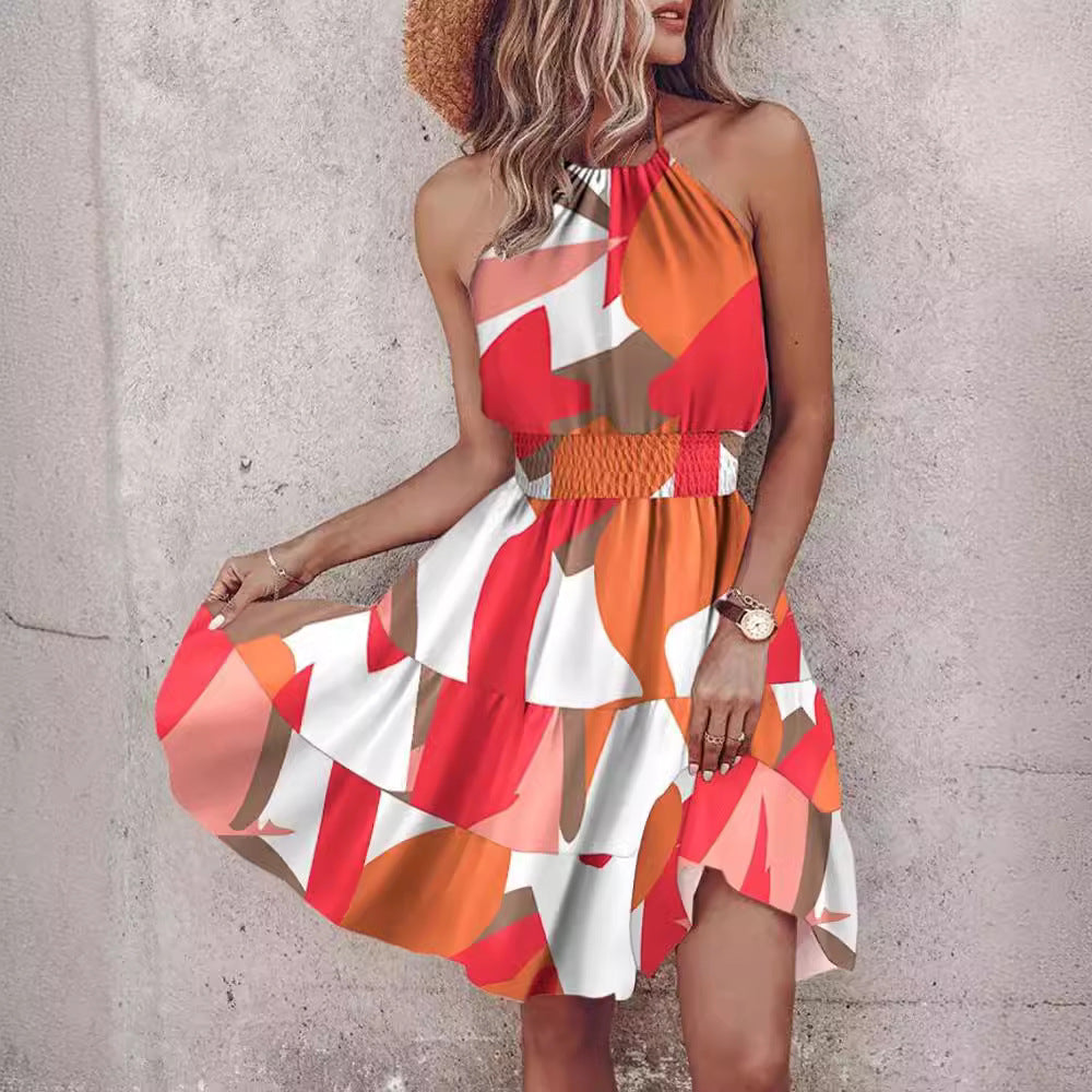 Women's Halter Sexy Backless Waist Trimming Sleeveless Dresses