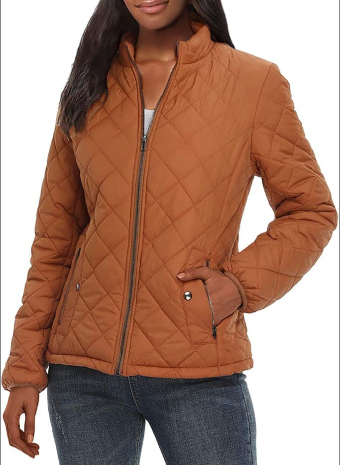 Women's Quilted Zipped Stand Collar Padded With Coats