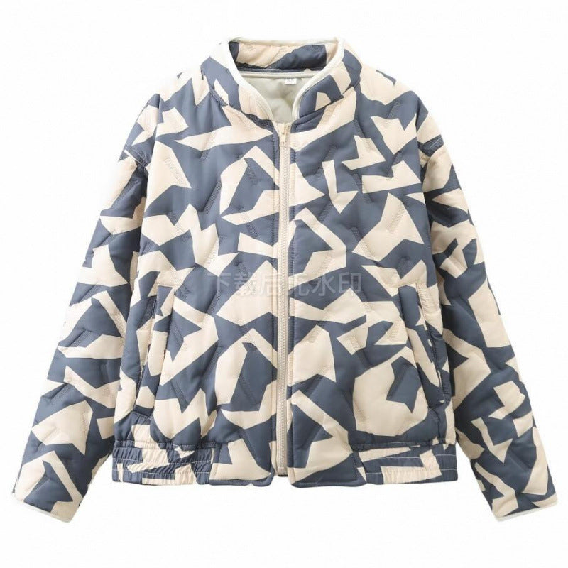 Women's Quilted Printed Zipper Loose Embossed Cotton Coats