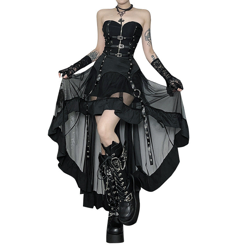 Culture Irregular Mesh Autumn Dark Style Personality Skirts
