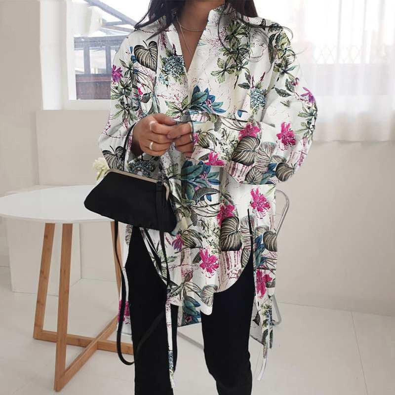 Loose Front Back Long Lace Up Blouses