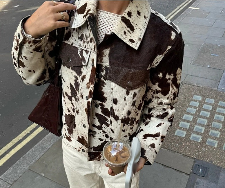 Women's Versatile Charming Lapel Print Shirt Jackets