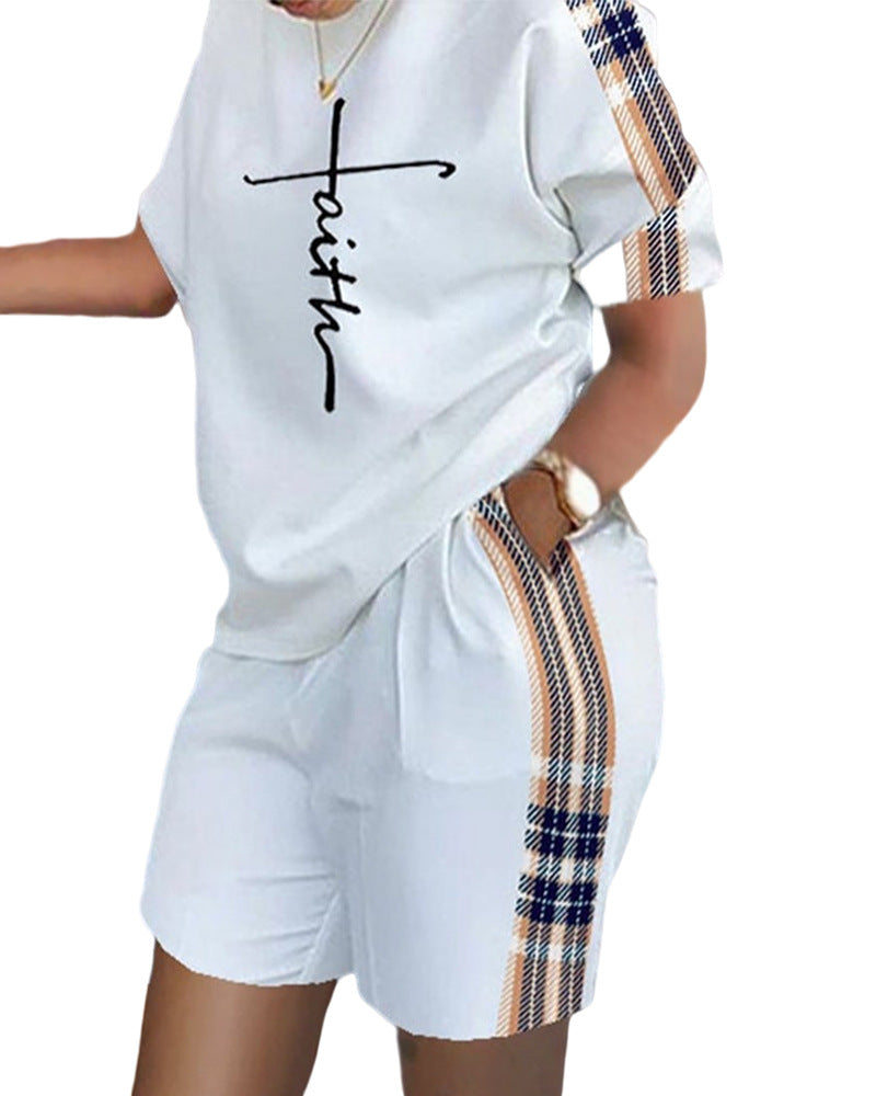 Women's Versatile Short-sleeved Two-piece Printed Commuter Suits