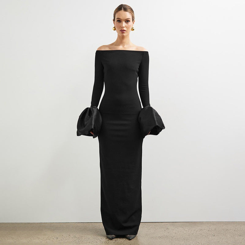 Women's Fashion Puffed Sleeves Long Sleeve Slim Dresses