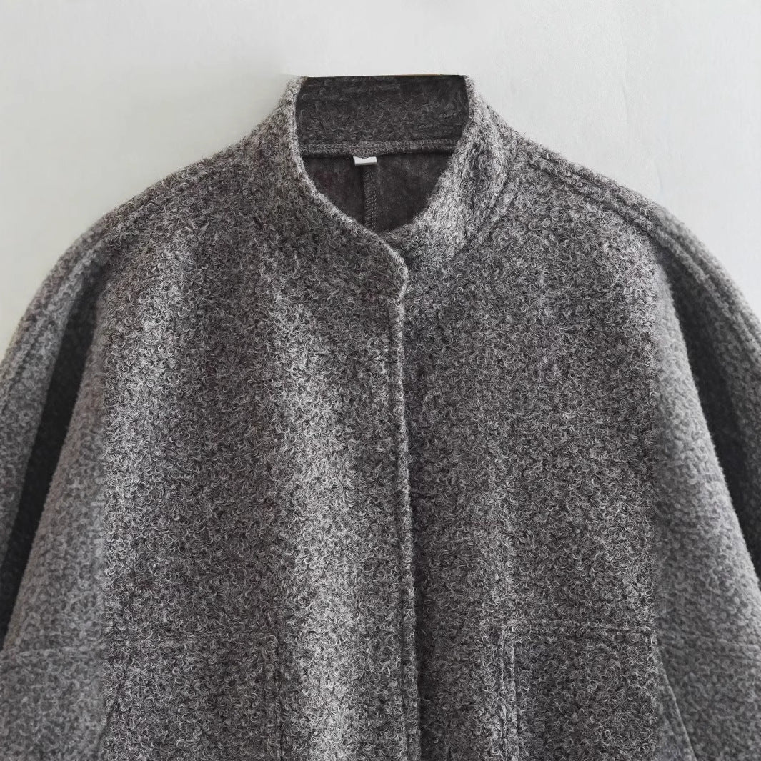 Women's Solid Color Stand Collar Single-breasted Pocket Jackets