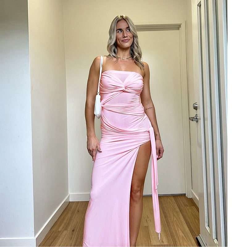 Women's Sexy Temperament Kinked Backless Side Slit Tube Dresses