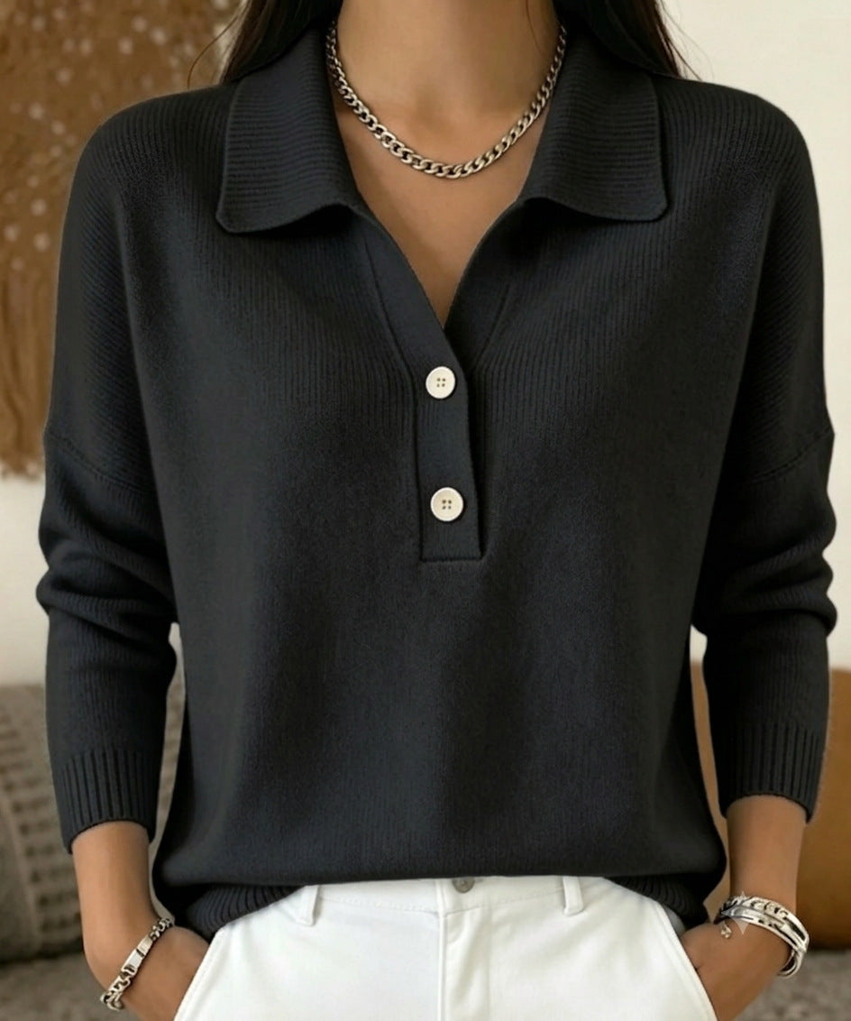 Women's Lapel Half Button Loose Casual Sweaters