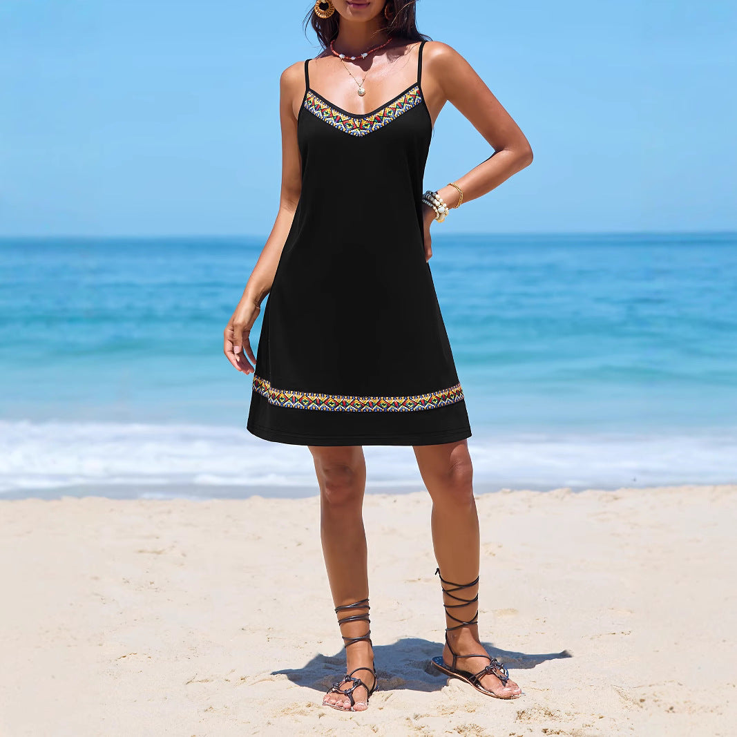 Women's Casual Fashion Suspenders Sexy Print Lace Dress