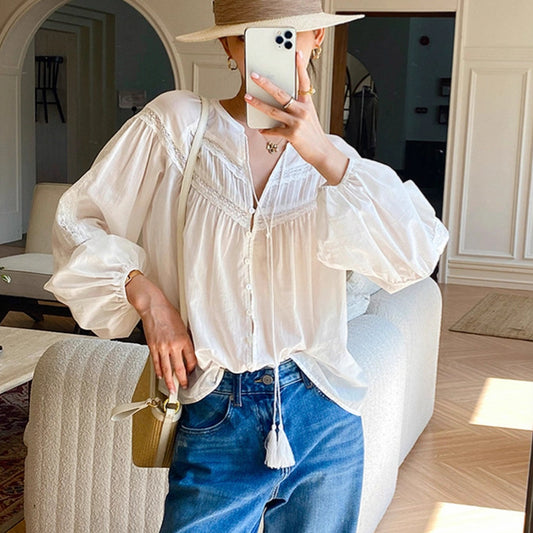 Women's Autumn Vacation Style Long-sleeved French Design Blouses
