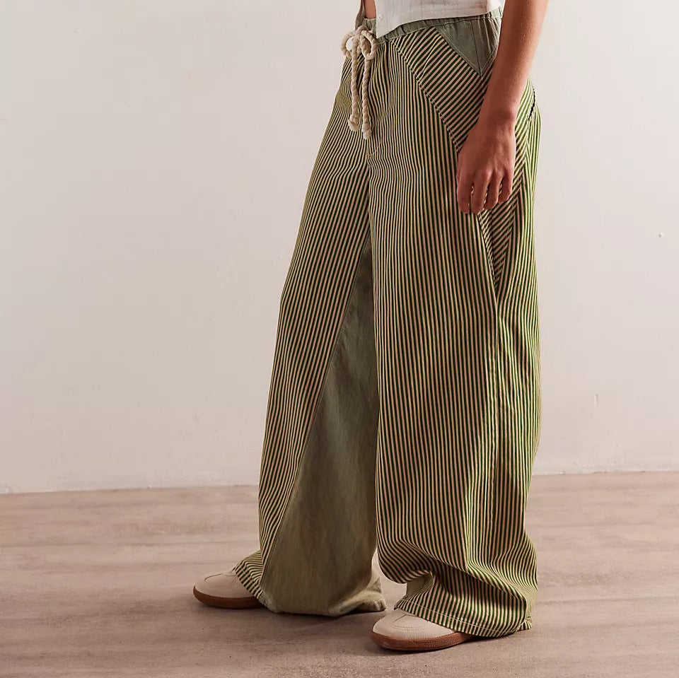 Women's Striped Leisure Loose Color Matching Slimming Pants