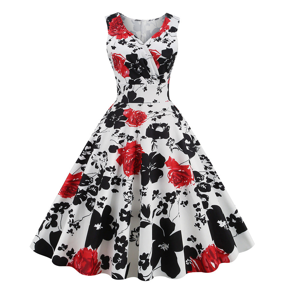 Women's Hepburn Style Vintage Printed Dress Dresses
