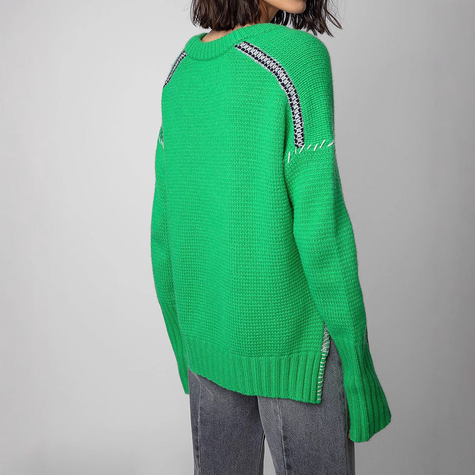 Women's Niche Ethnic Style Hand-woven Slit Hemline At Sweaters