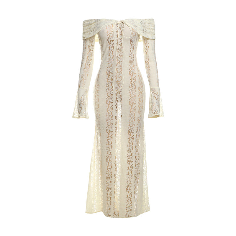 Women's Sexy Long Sleeve Lace Hollow Out Dresses