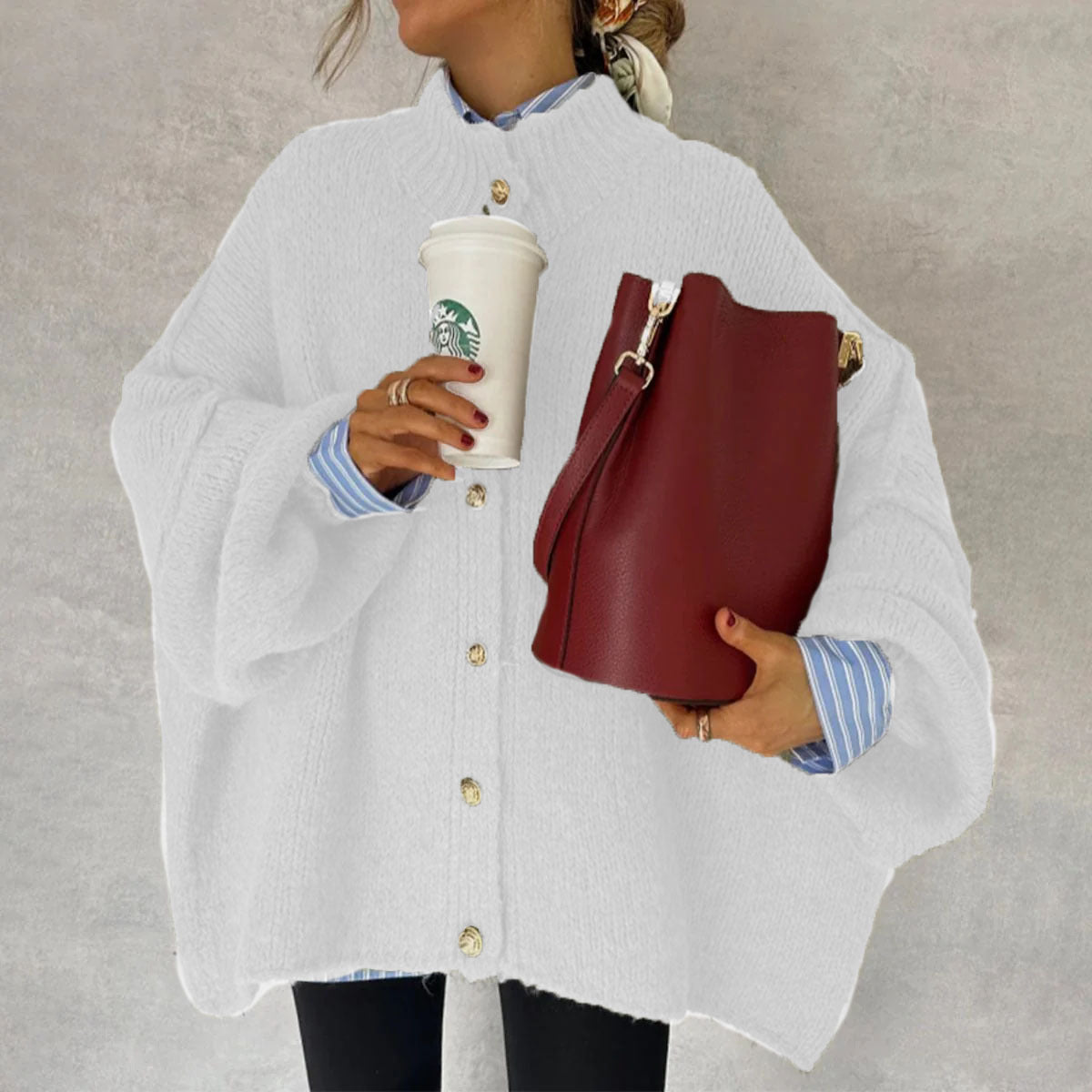 Solid Color Casual Style Button Large Cardigans