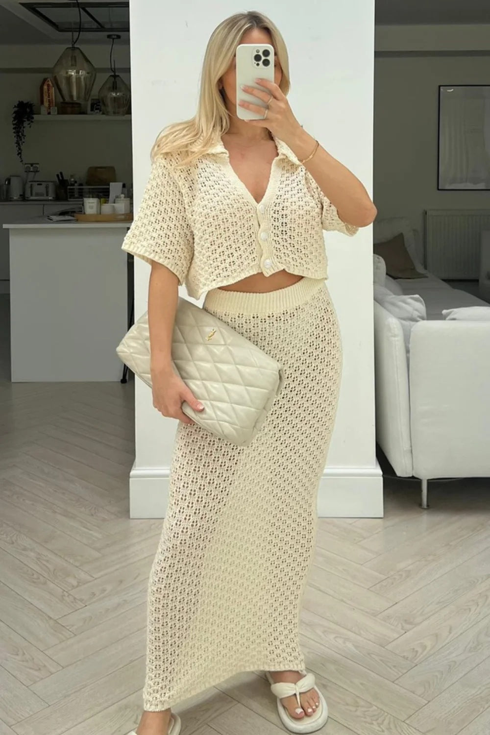 Short-sleeved Knitted Two-piece Buckle Versatile Beach Dresses