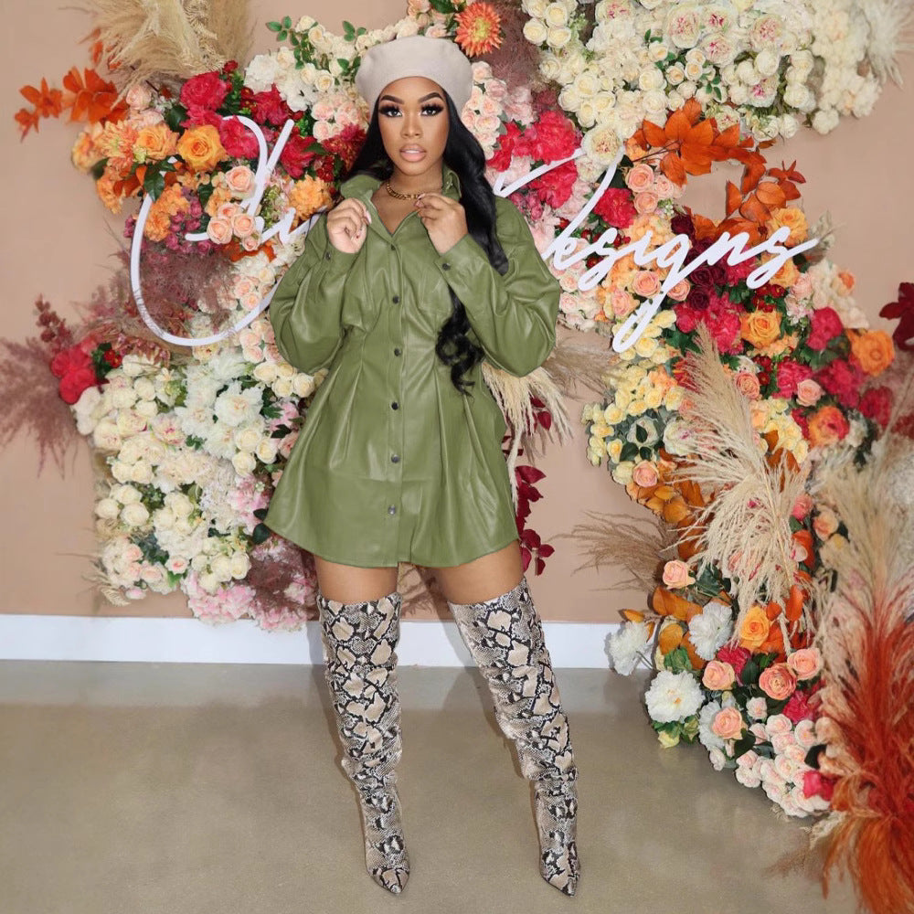 Fleece Leather Street Style Long Pleated Jackets