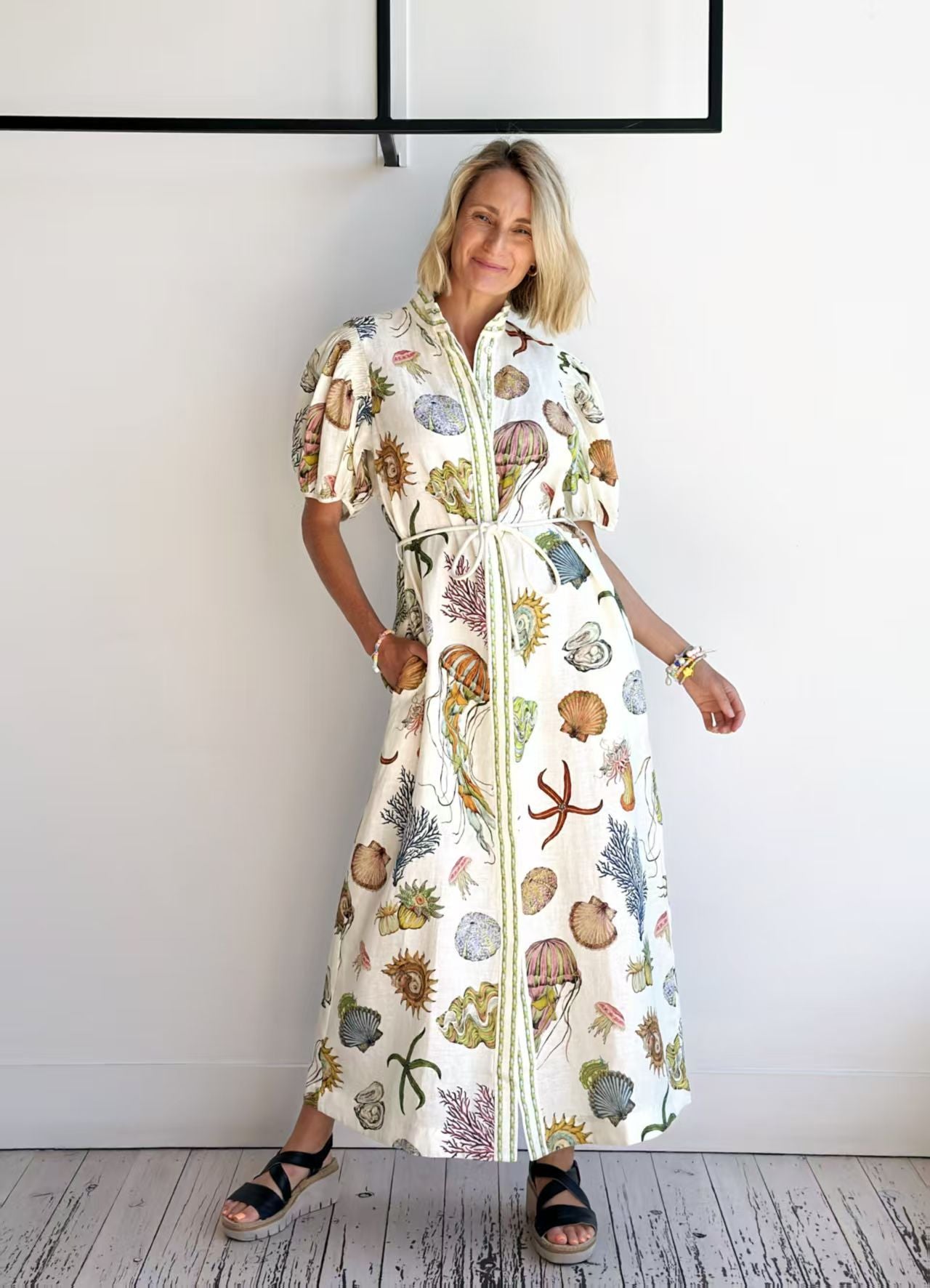 Temperament Leisure Stand Collar Linen Dress Dresses