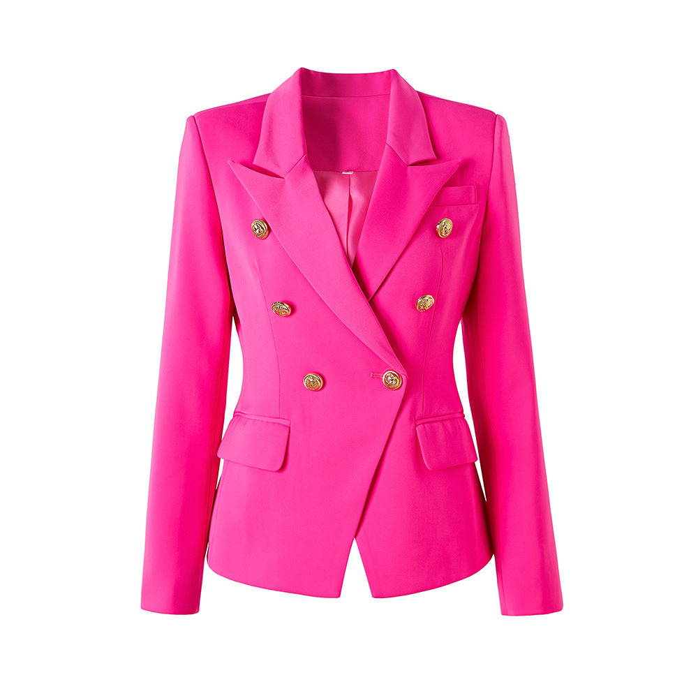 Rose Red Metal Buckle Long Sleeve Suits