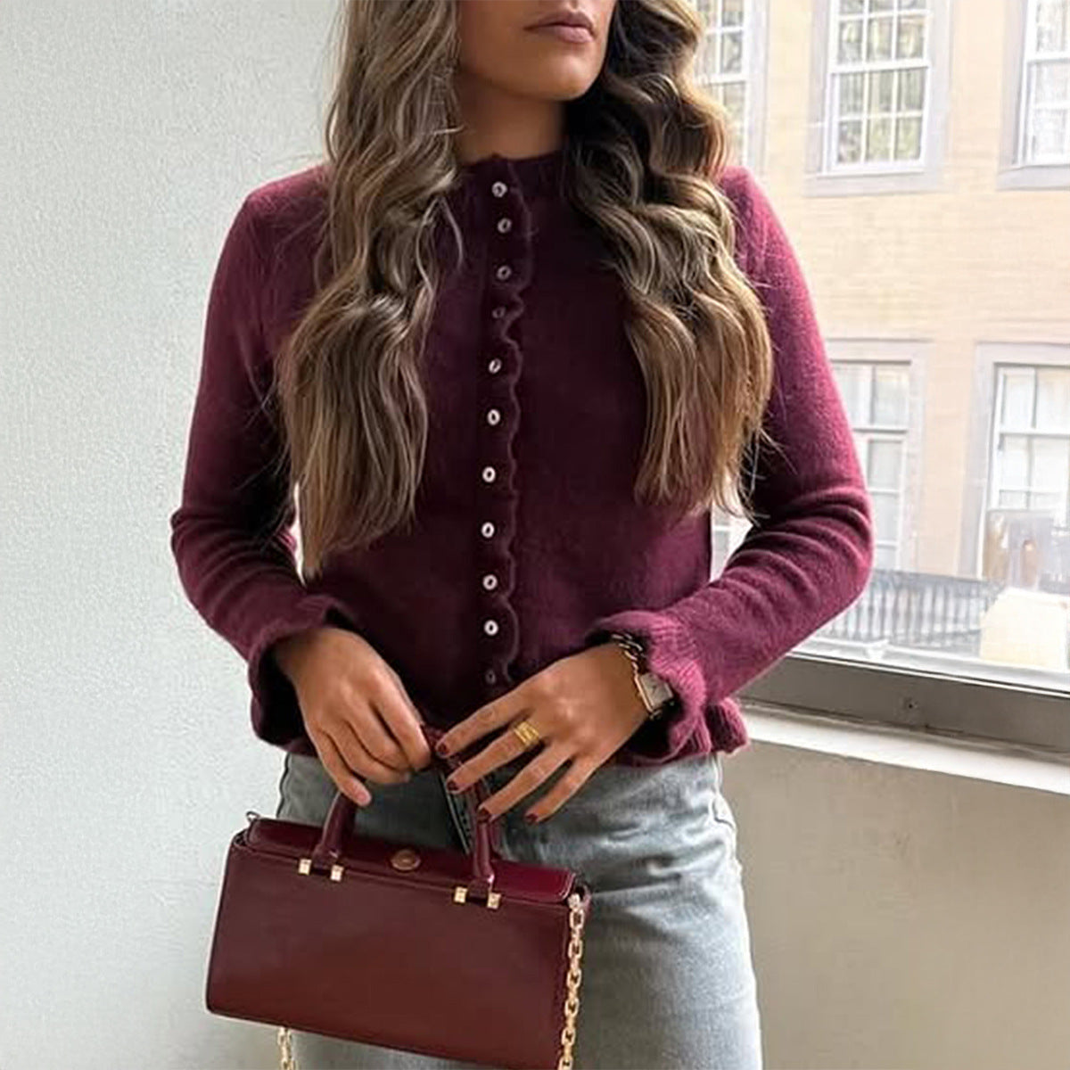 Women's Vacation Style Solid Color Wool Button Sweaters