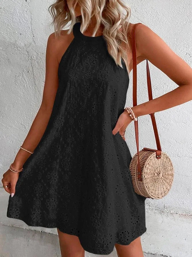 Women's Summer Lace Solid Color Sleeveless Button Dresses