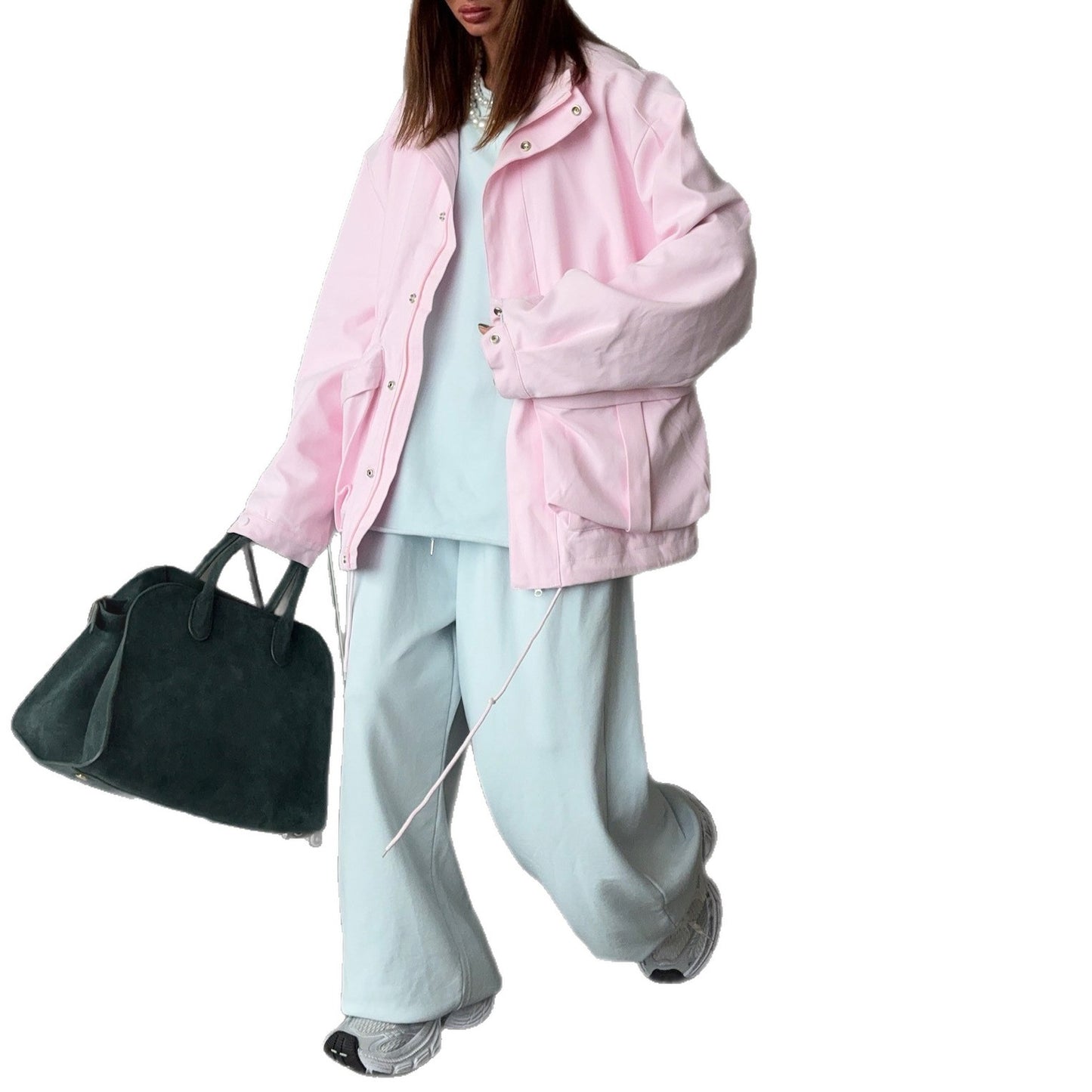 Women's Color Drawstring Waist Overalls Retro Street Coats