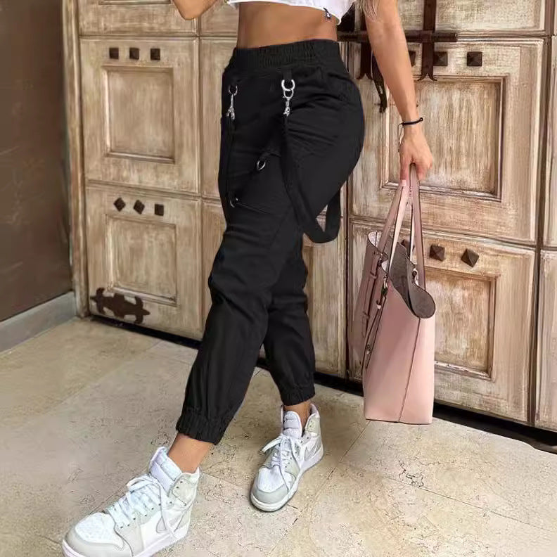Women's American Retro Pink Figure Flattering Strap Pants