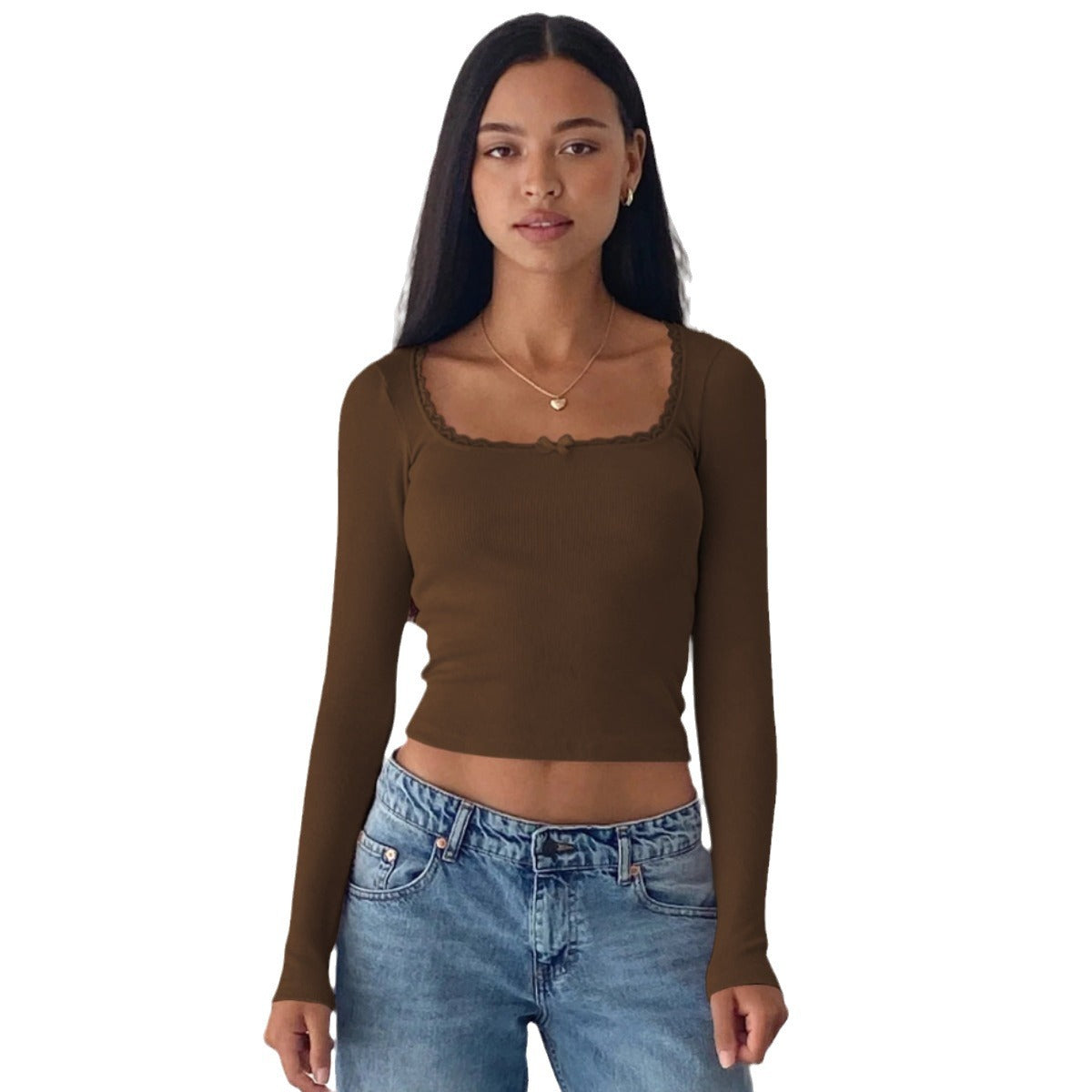 Women's Long-sleeved T-shirt Fashion Slimming Slim Lace Stitching Blouses