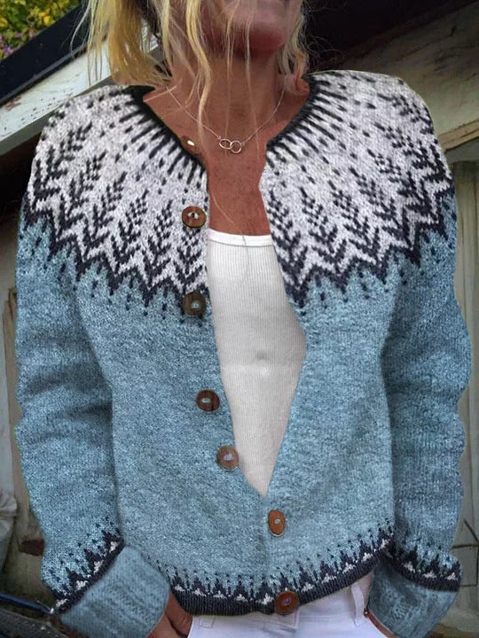 Winter Single-breasted Nordic Totem Warm Button Sweaters