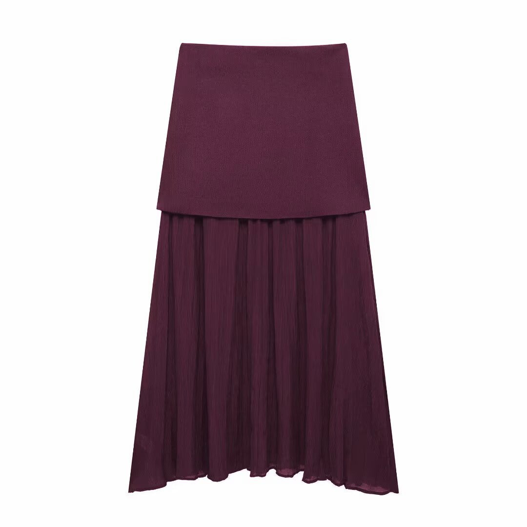 Women's Autumn Temperament Knitted Small Pleated Stitching Skirts