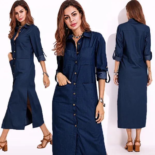 Women's Fashion Casual Long Sleeve Collar Solid Dresses