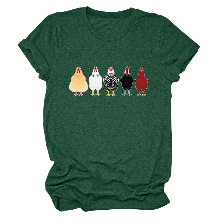 Women's Fun Chicken Round Neck Sleeve T-shirt Blouses