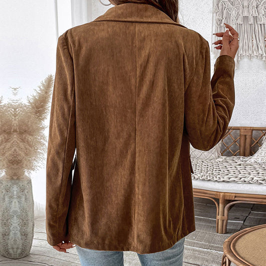 Women's Autumn Solid Color Commute Corduroy For Blazers