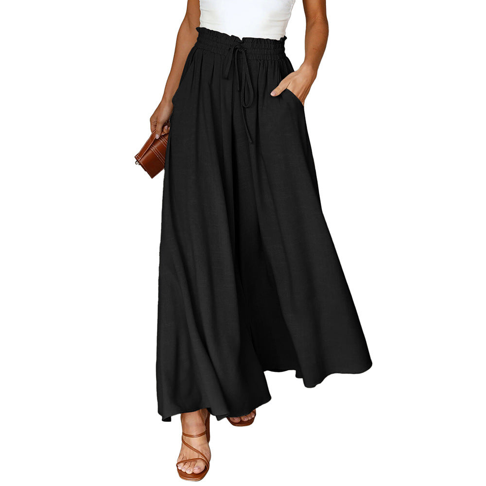 Women's Solid Color High Waist Drawstring Super Loose Flared Pants