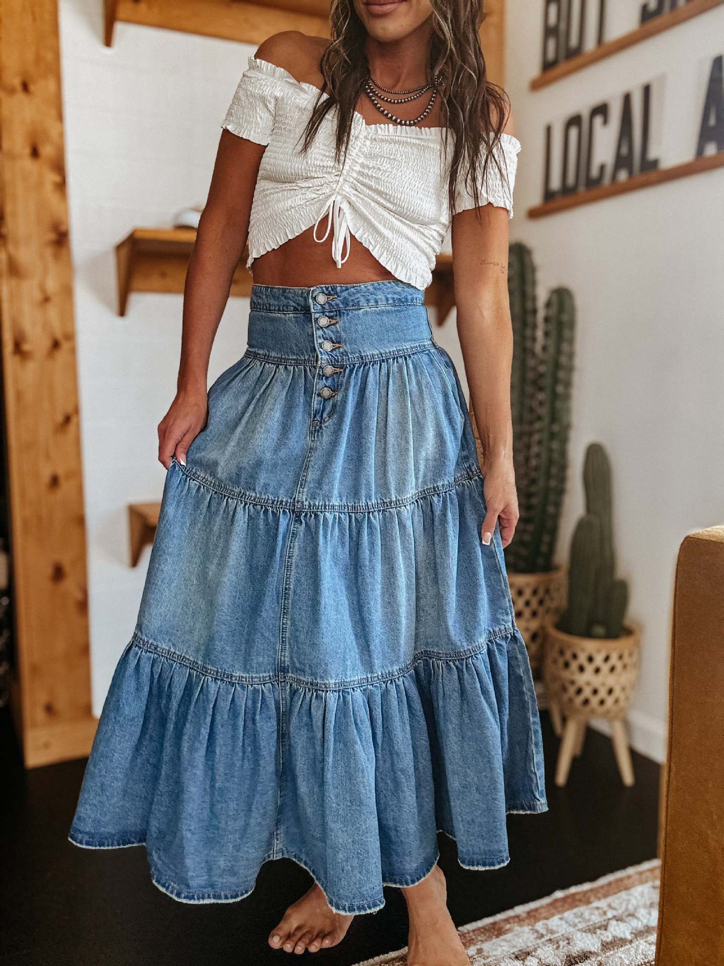 New Attractive Bohemian Layered Cake Denim Skirts