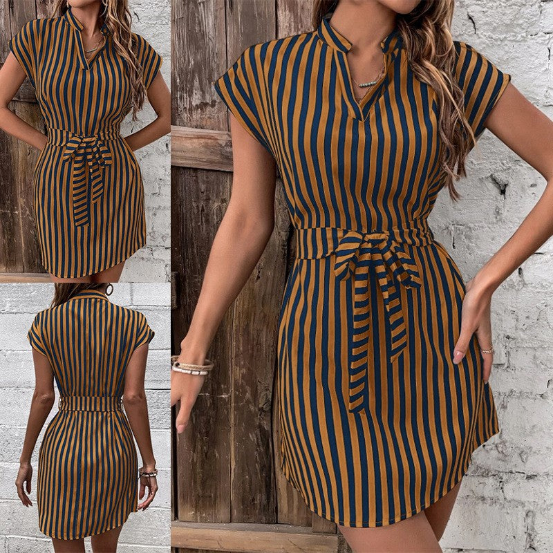 Women's Versatile Cool Sleeveless Striped Dress Dresses
