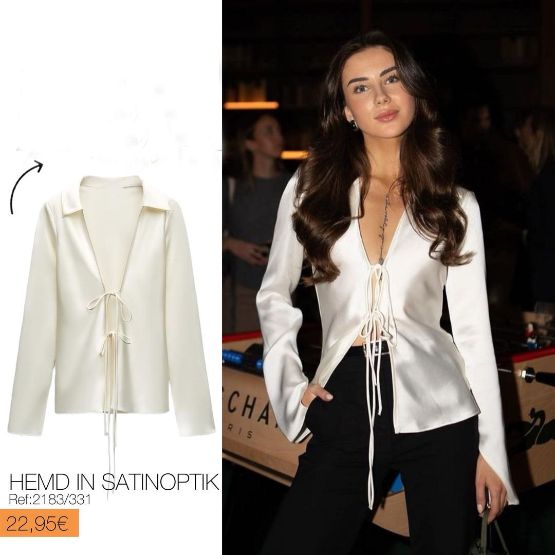 Women's Spring Fashion Bowknot Silk Satin Textured Blouses
