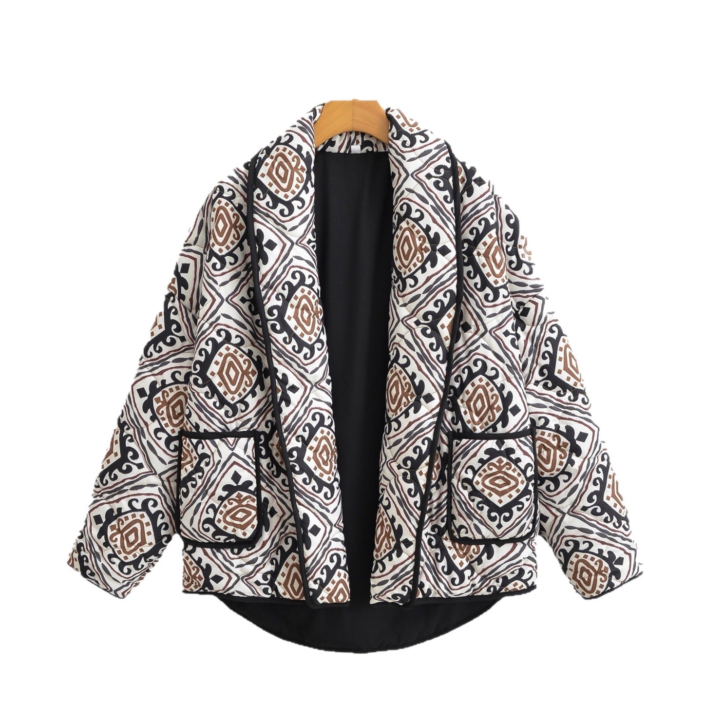 Women's Fashion Printed Fake Two-piece Contrast Color Coats