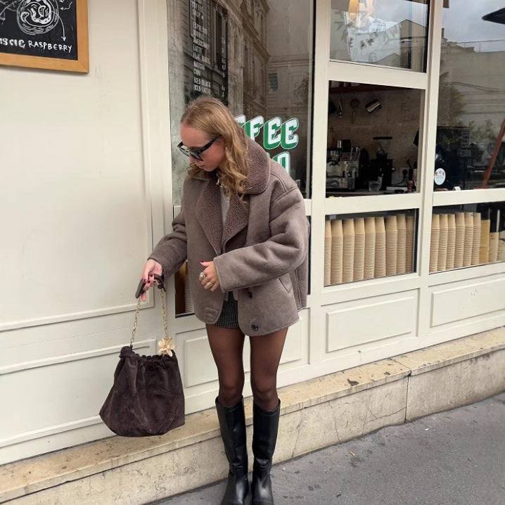 Women's Wool Turn-down Collar Fashion Stylish Korean Jackets