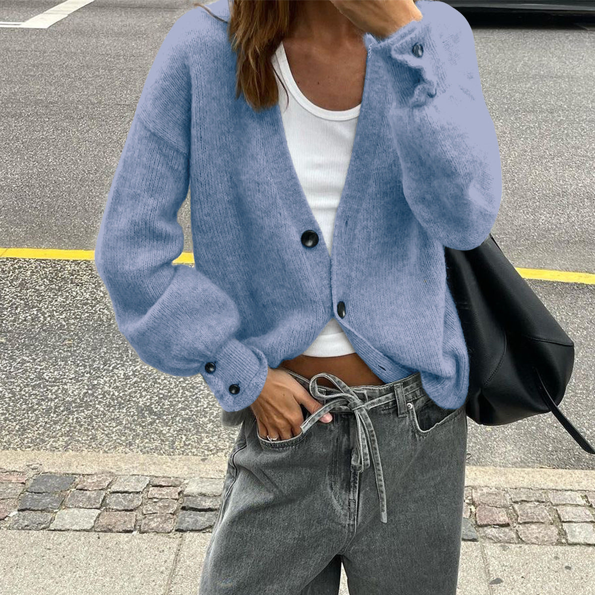 Women's Simple Holiday Button Solid Color Long-sleeved Sweaters