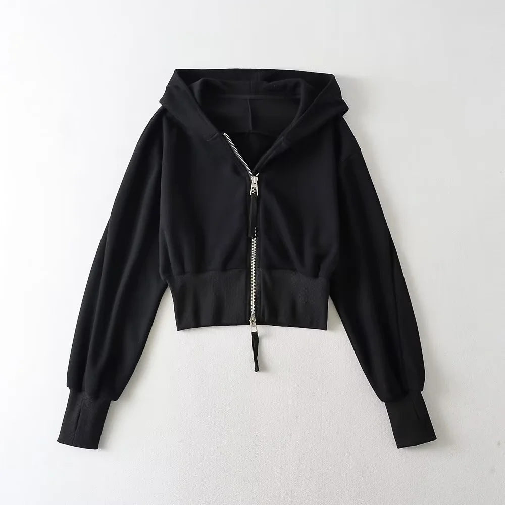 Women's Spring Double Zipper Stitching Hooded High Sweaters