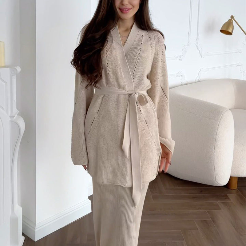 Women's Winter Solid Color Graceful Fashionable Set Sweaters