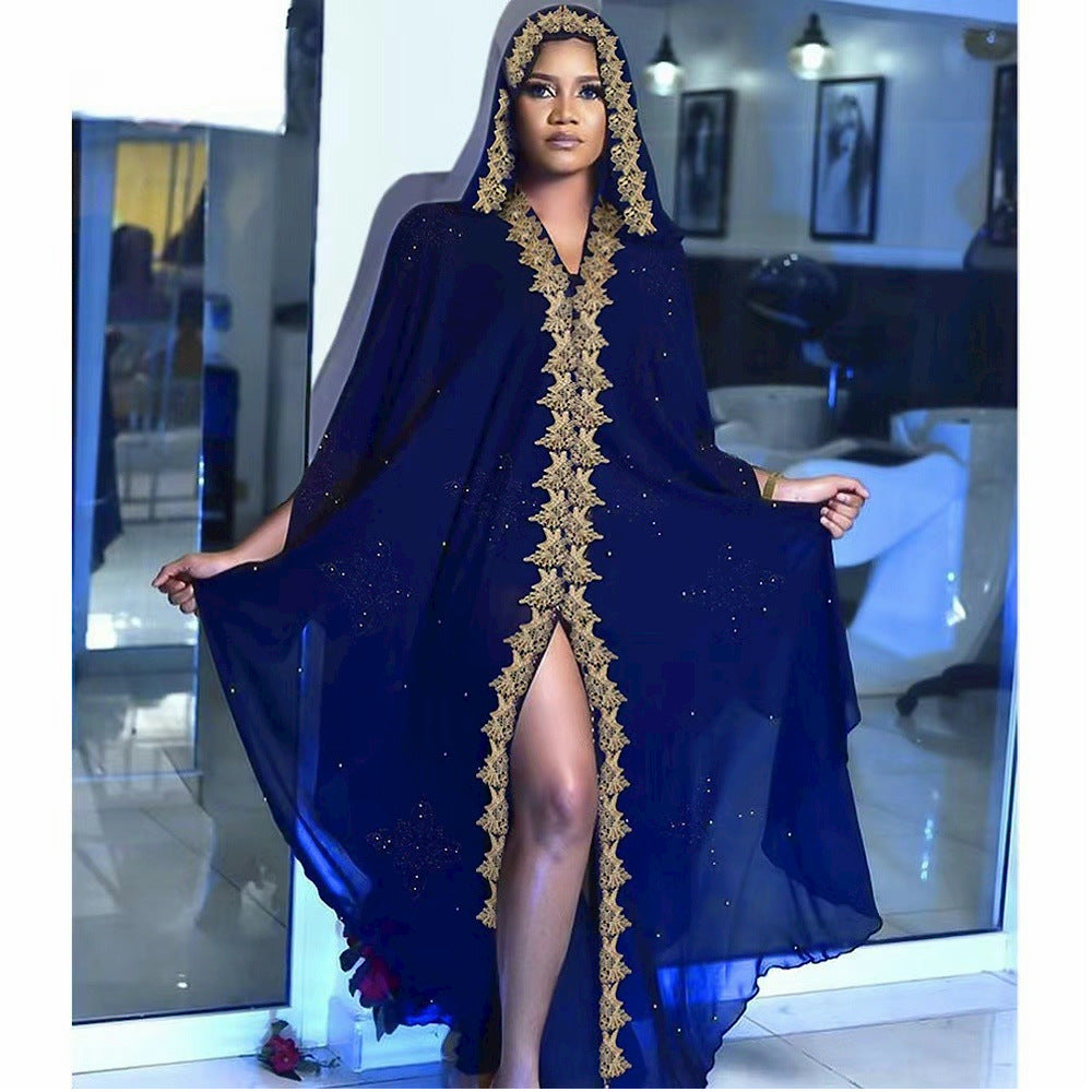 Women's Embroidery Lace Muslim Dress African Hooded Blouses