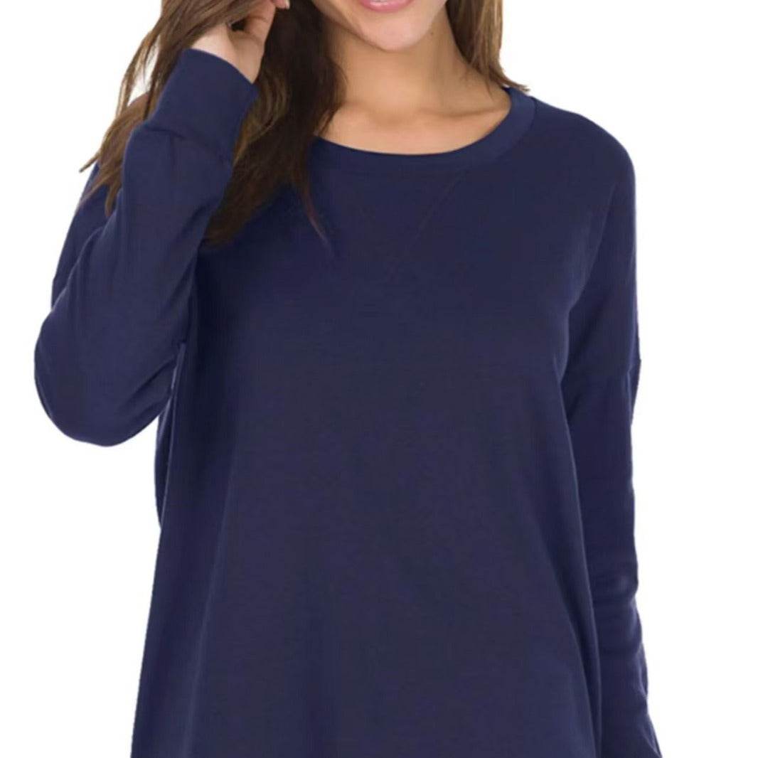 Women's Popular Slit Loose Round Neck Long Blouses