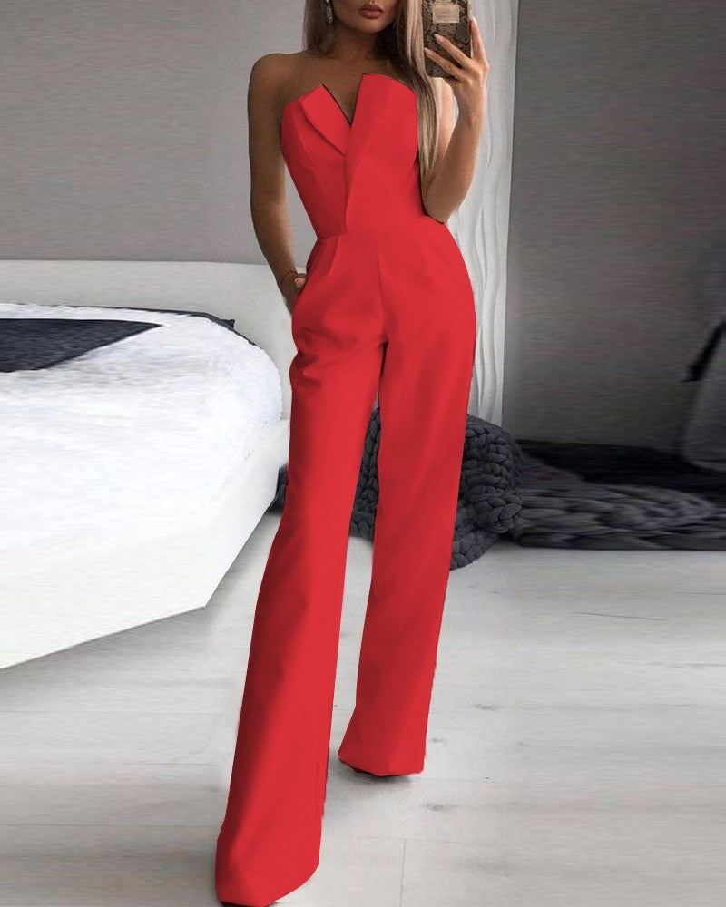 Chinese Long Style Slant Temperament Commute Jumpsuits