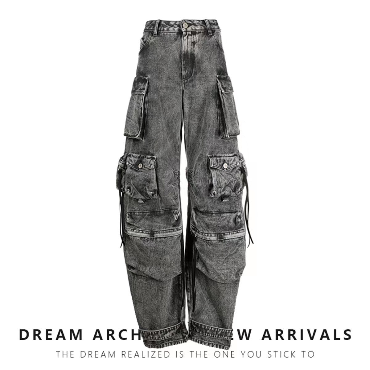 Women's Gray Stitching Cargo Street Washed Worn Pants
