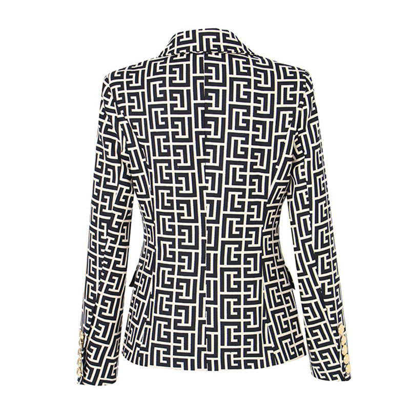 White Swastika Pattern Slim Fit Small Blazers
