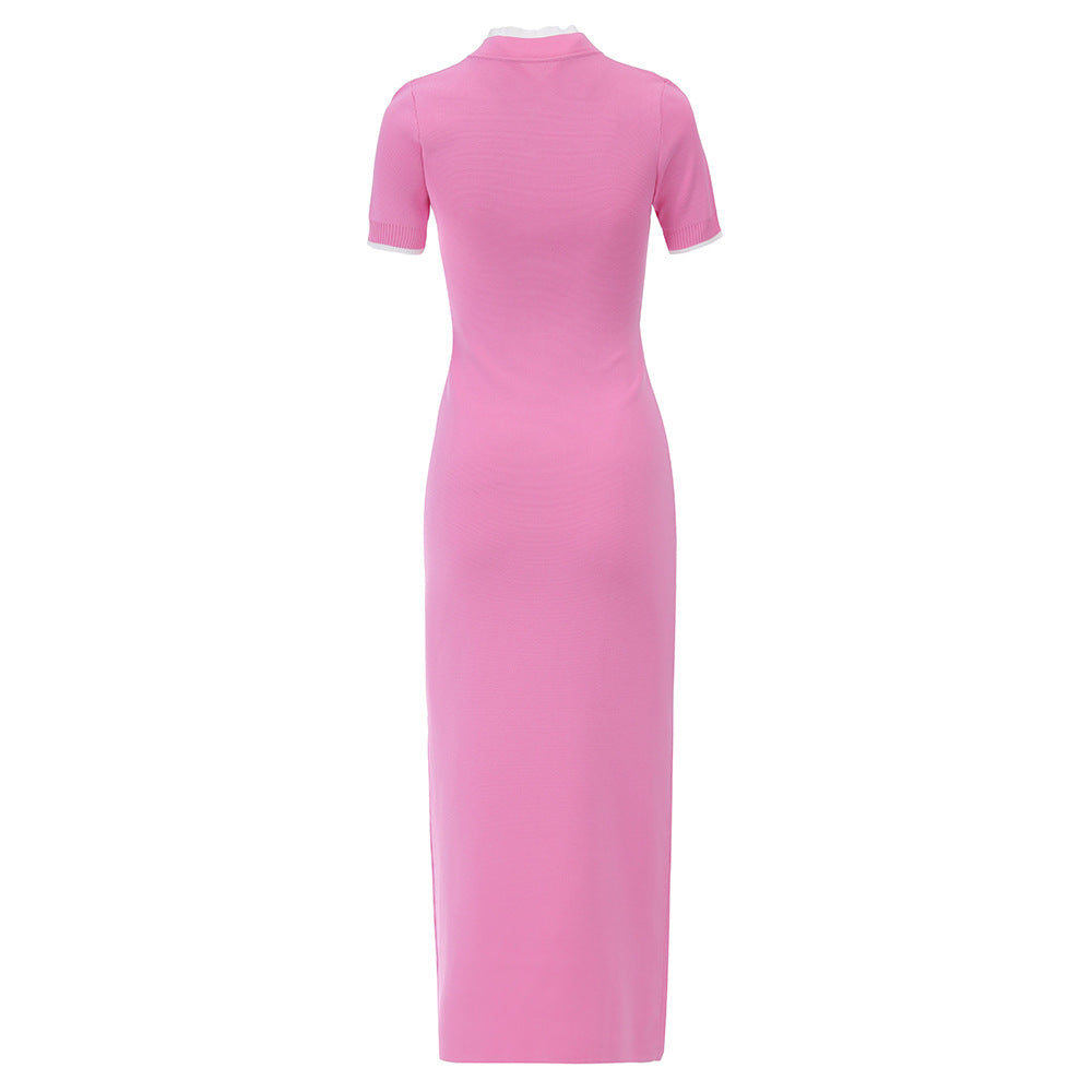 Flower Contrast Color Long Slim Fit Elegant Dresses