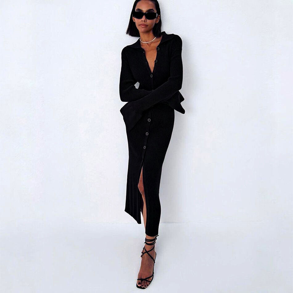 Women's Extended Long Sleeve Flared Sleeves Dress Knitwear