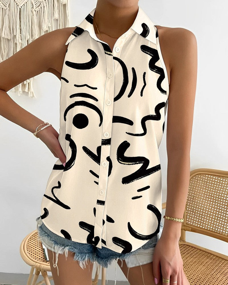 Women's Summer Casual Fashion Sleeveless Printed Shirt Blouses