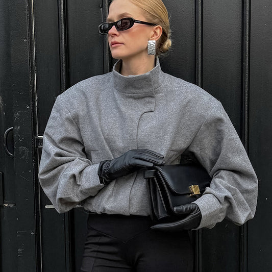 Women's Small Stand Collar Temperamental Loose Woolen Coats